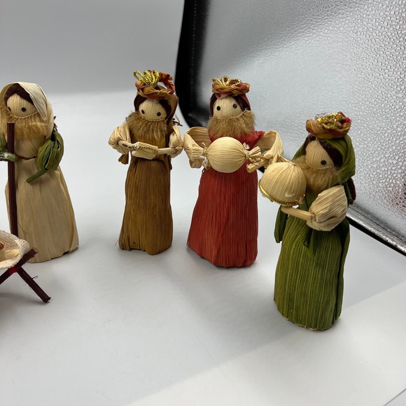 Vintage Set Corn Husk Dolls Christmas Nativity Scene 8 Pieces Handmade Decor - Picture 10 of 10